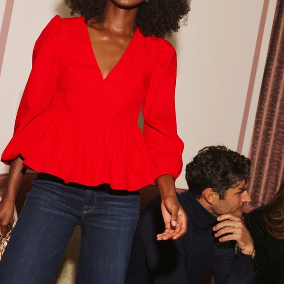 Red Puff Sleeve Elaina Blouse - Picture 2 of 10